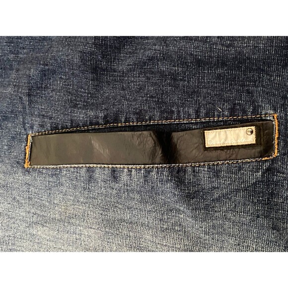 Vtg PELLE PELLE Denim Shirt Jacket Men's 4XL Dark Wash Fade Button Leather Trim - Picture 5 of 13